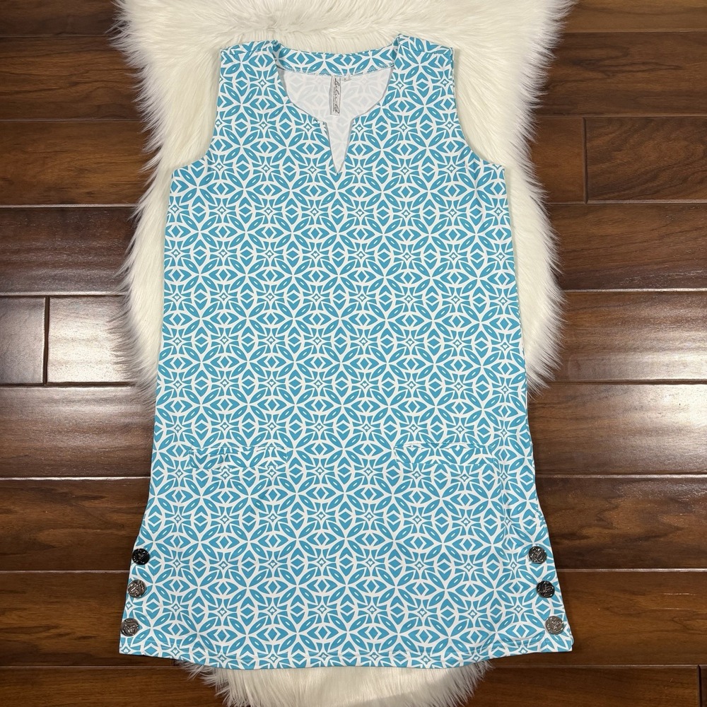 Lulu B Lulu-B Women's Size Small Blue White Sleeveless Shift Dress Pockets